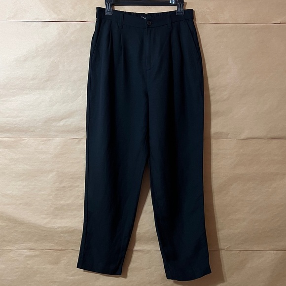 Madewell Pants - Madewell The Tailored Tapered Pants Linen Blend Barrel Leg Trousers Black Size 6